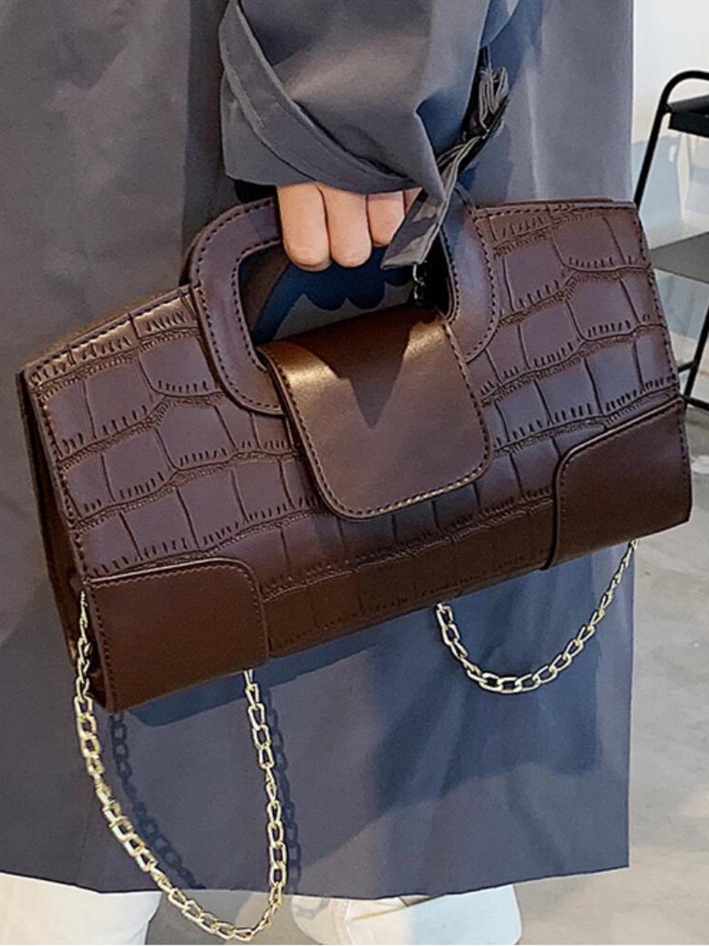 At My Fingertips Croc Faux Leather Clutch - Br